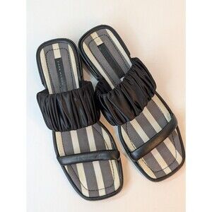 Zara Black Slip on Sandals Size 41 Open toed White Striped Sole